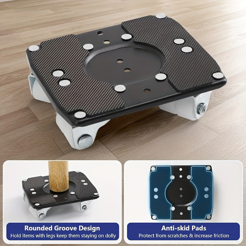 6-Piece Upgraded Furniture Dolly Set, Includes 4 Furniture Movers with 4 Wheels, 1 Pry Bar, 1 Pair of Gloves, Carbon Steel Panel Heavy-Duty Dolly, Furniture Lifter with 4 Universal 360° Swivel Rubber Wheels, Max Load 999.72