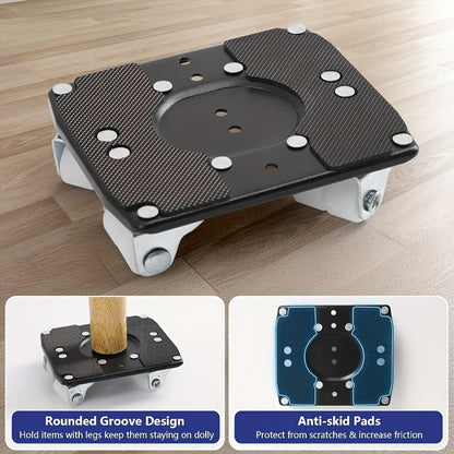 6-Piece Upgraded Furniture Dolly Set, Includes 4 Furniture Movers with 4 Wheels, 1 Pry Bar, 1 Pair of Gloves, Carbon Steel Panel Heavy-Duty Dolly, Furniture Lifter with 4 Universal 360° Swivel Rubber Wheels, Max Load 999.72