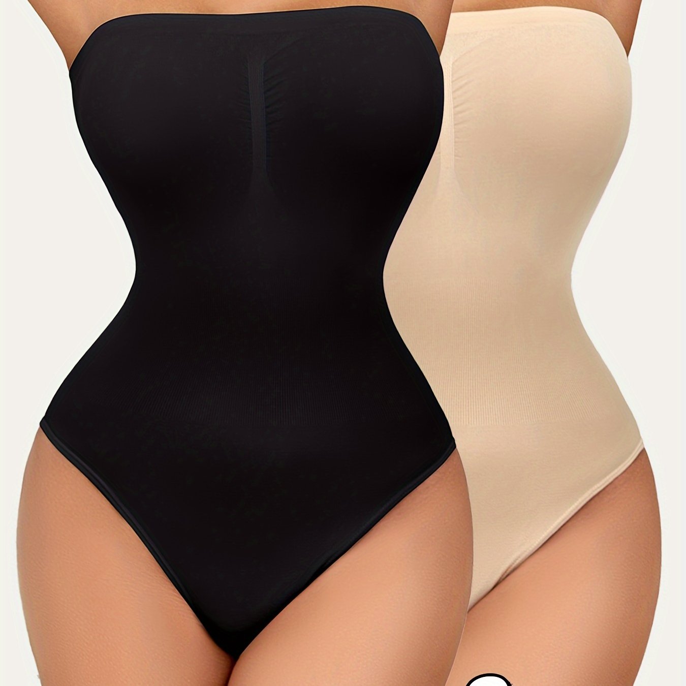 2-Pack Seamless Strapless Bodysuits for Women - High Support, Tummy Control, Knit Fabric, Solid Color, Breathable & Stretchy Shapewear