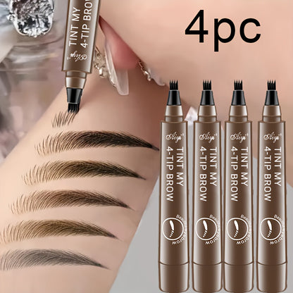 4pcs Professional Makeup Artist Ultra-Fine 4-Branch Eyebrow Pencil, Waterproof & Sweatproof, Natural 3D Wild Brow Look, Realistic Definition, Smudge-Free, Black Set - Perfect Christmas or Birthday Gift