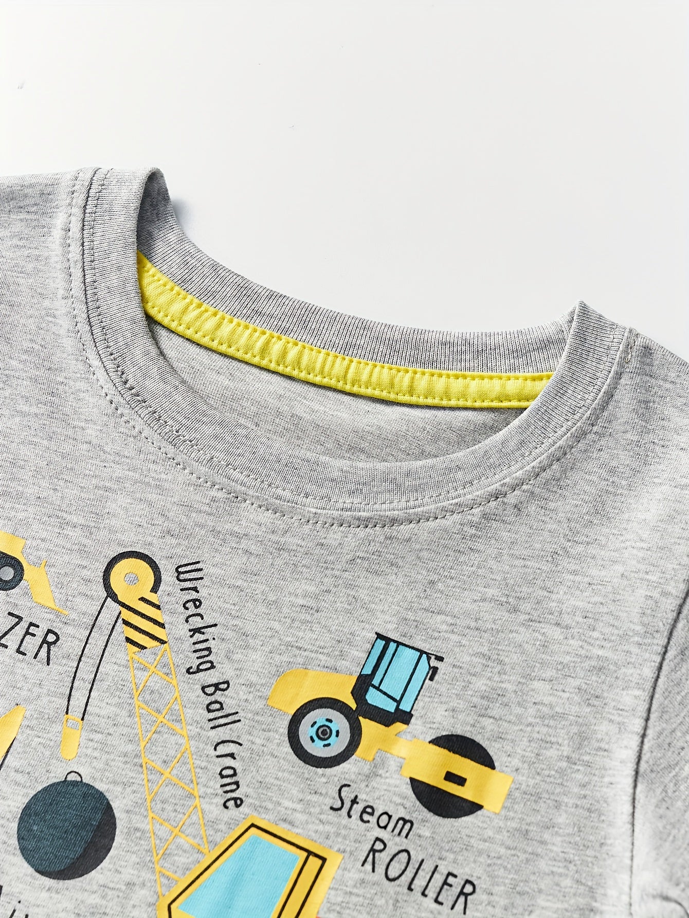 Boys' Cotton Short Sleeve T-Shirt with Cartoon Excavator Print, Breathable Summer Trend