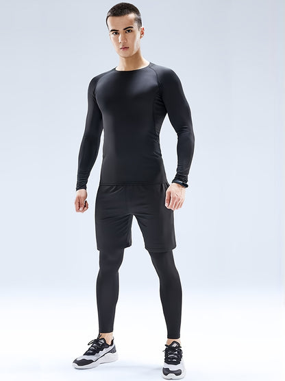 Men's Slimming Long Sleeve T-shirt, Compression Sweat Fitness Training Base Layer, Men's Waist Sculpting Sports Shapewear