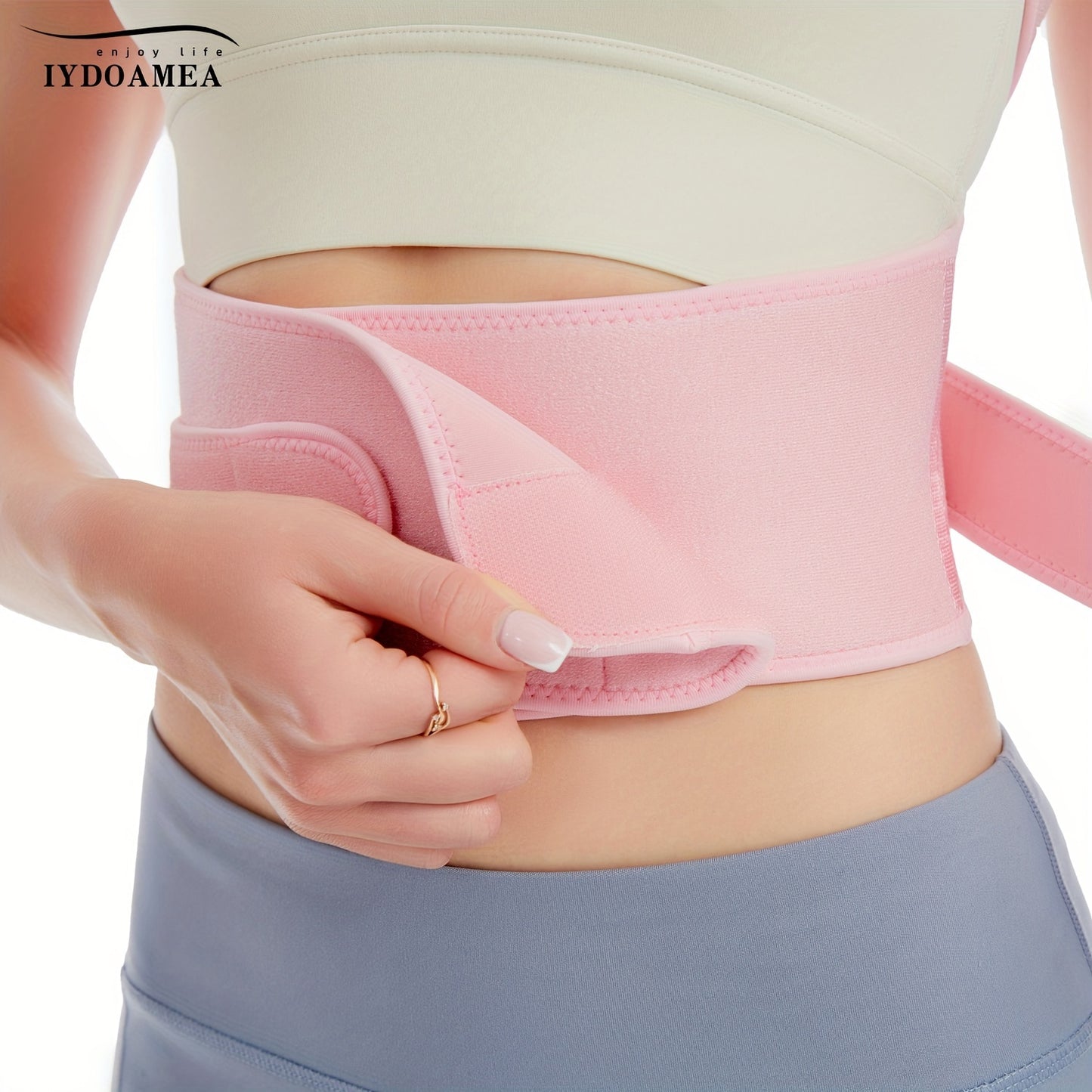 Corretor de Postura Feminino IYDOAMEA - Cinta Lombar Ajustável com Tecido Respirável, Design Ergonómico para Uso no Escritório, Viagens e em Casa, Rosa, Confortável e Durável, Design Elegante