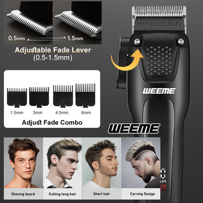 WEEME 3pcs Men's Grooming Kit - LCD Electric Clipper + Cordless Shaver + T-Blade Trimmer | USB-C Rechargeable w/Brushes & Care Accessories | Durable Hair/Facial Grooming Tools for Home & Travel