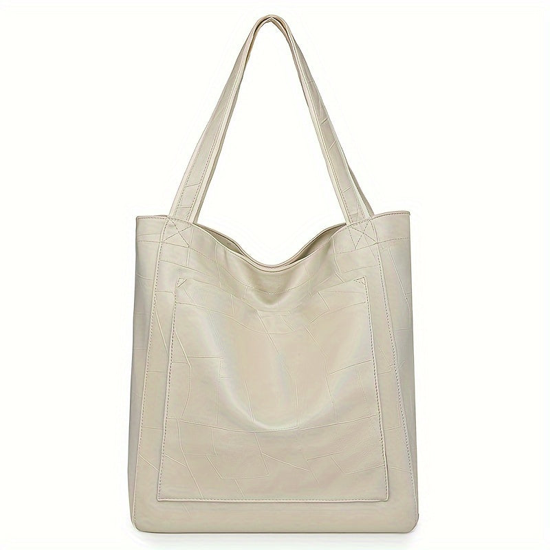 Women's Faux Leather Tote Bag with Magnetic Closure, Fixed Shoulder Straps, Solid Color, Polyester Lined, Edge Paint Detail, Suitable for Various Occasions