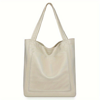 Women's Faux Leather Tote Bag with Magnetic Closure, Fixed Shoulder Straps, Solid Color, Polyester Lined, Edge Paint Detail, Suitable for Various Occasions