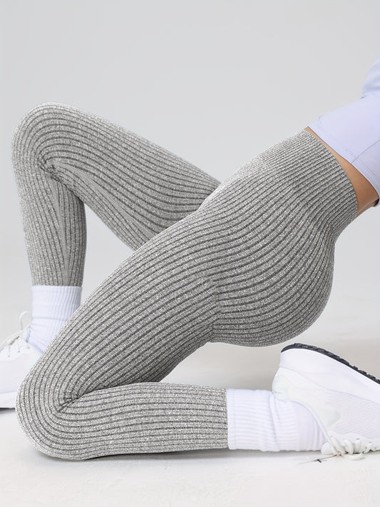 2pcs Women'S High-Waisted Yoga Leggings - Seamless Ribbed Texture, Tummy Control & Butt-Lifting, Breathable & Moisture-Wicking, 7/8 Length for Gym, Outdoor & Casual Wear - All-Season Stretchy Workout Pants, Yoga Pants, Gym Ap