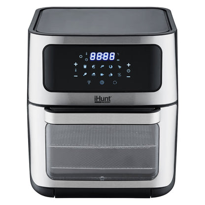 Hot Air Fryer with Rotisserie Without Oil Ihunt Bro Air Fryer 12L Rotary XL, 1800W, 360-Degree Air Circulation, Premium Inox Body, 10 Cooking Functions, Adjustable Temperature, Defrosting, Double Compartment with 3 Cooking Zo