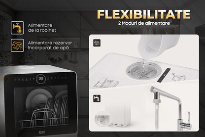 Compact Ihunt Bro Dishwasher Xpert, Turbo Clean, 950W, Drain Pump, Digital Control, Class B, 6 Programs, Heating / Drying, Water Supply Tap / Manual, 5L Water Reserve, 45Cm, White