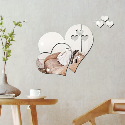5pcs Mirror Sticker, Acrylic Shatterproof Mirror Heart Wall Stickers Decor For Bedroom Living Room Dining Room Kitchen School（10.2*7.8inch）