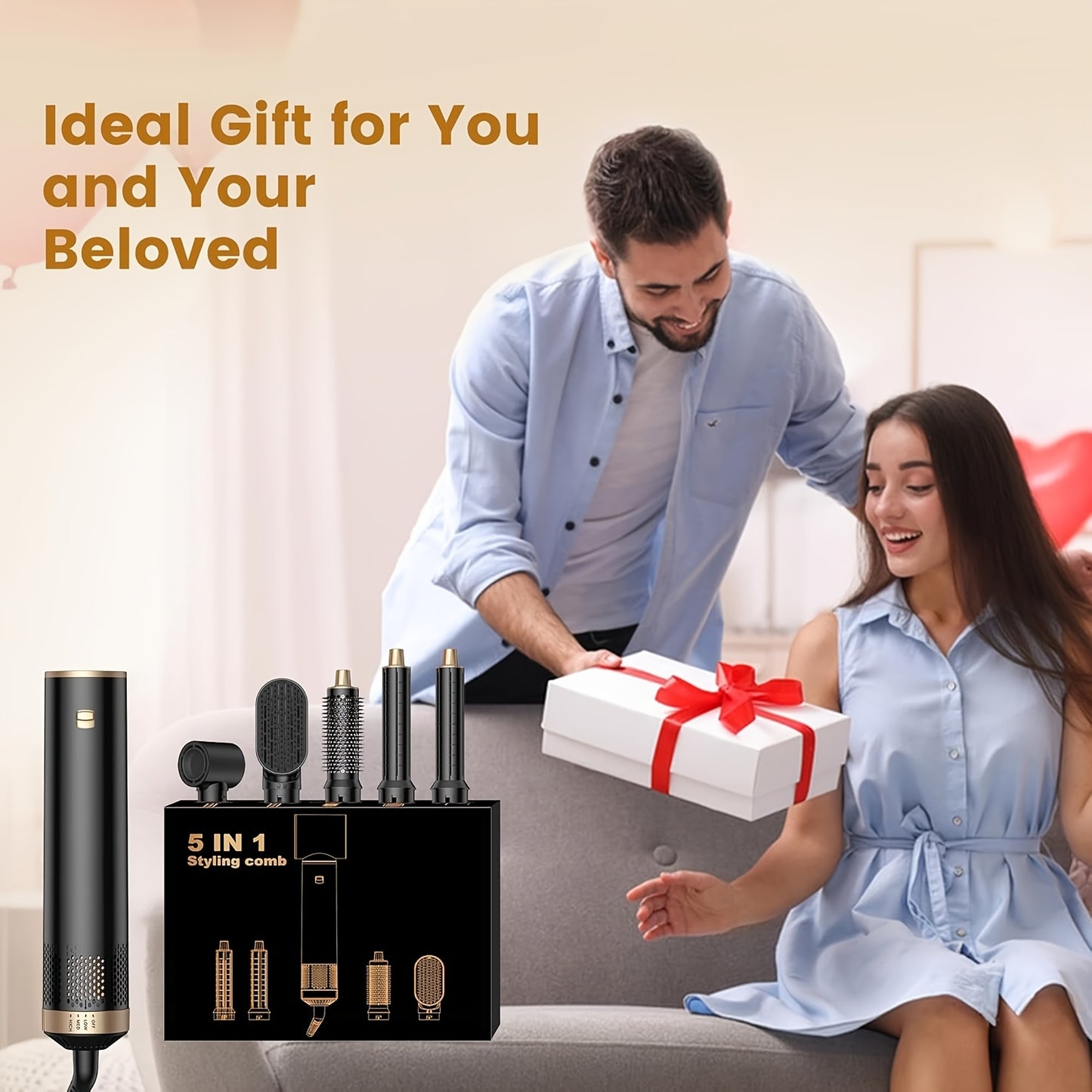 5-In-1 Hot Air Styler Brush – Electric Hair Straightener & Curling Iron with Interchangeable Attachments, Hot Air Brush for Wet Or Dry Hair, Hair Straightening Drying Curling Products