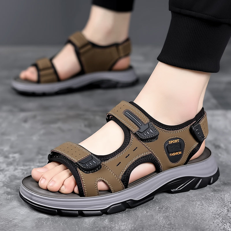 Men's Outdoor Sport Sandals, Athletic Open Toe Walking Sandals with Adjustable Hook and Loop Straps, Comfortable Cushioned Non-Slip Sole for Hiking, Beach, Travel, and Summer Water Activities