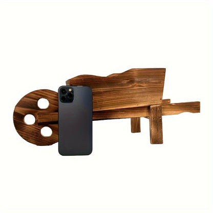 1pc, Flower Pot Wooden Cart Flower Pot Wheelbarrow Planter Wooden Wagon Planter Outdoor Garden Plant Planter Wheelbarrow Decoration Succulent Flower Pot