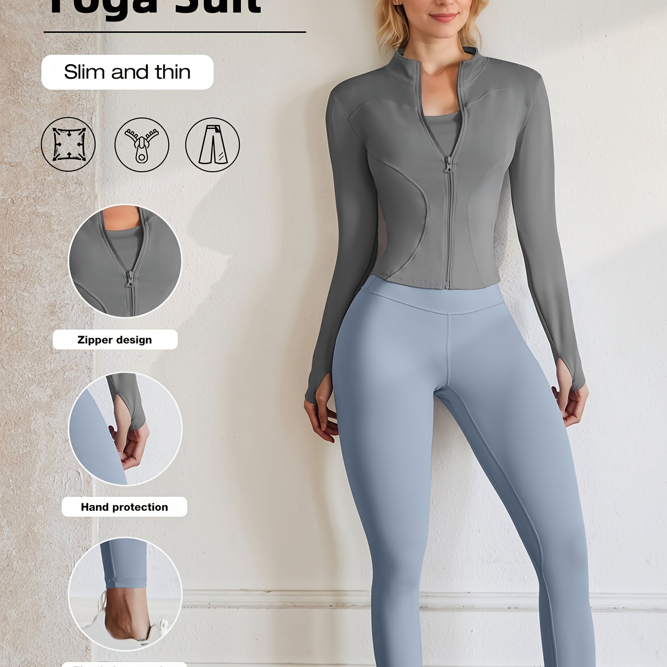 European Code Polyester Fabric Gym Running Clothes Long Sleeve Sports Jacket Cycling and Walking Tightening Buttocks Pants Fitness Suit