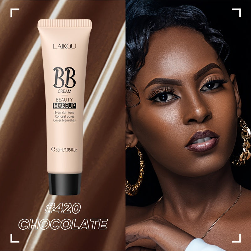 LAIKOU BB Cream à prova de água com cobertura total, tons naturais/marfim/bronzeado, 30ml, base de longa duração, controlo da oleosidade, uniformiza o tom da pele e disfarça os poros.