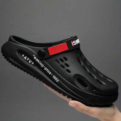 Men's Trendy Thick-Sole EVA Clogs with Alphabet Design - Slip-On, Breathable Garden Shoes with Secure Yellow Strap & "SMN WALKING PROS" Insole Print for Outdoor Comfort, Chunky Shoes