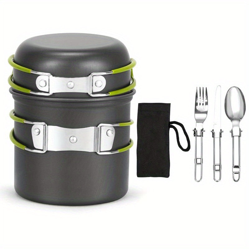 Camping Cookware Mess Kit 1-2 Person, Portable Pan Set, Fork Spoon Kit For Backpacking, Hiking, Picnic And Camping