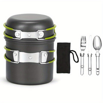 Camping Cookware Mess Kit 1-2 Person, Portable Pan Set, Fork Spoon Kit For Backpacking, Hiking, Picnic And Camping