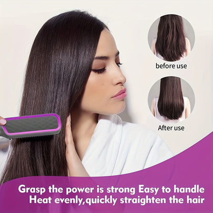 2-in-1 Straightening & Curling Hair Styler Comb - Fast, Portable with European Plug (220V) for Professional Salon & Home Use