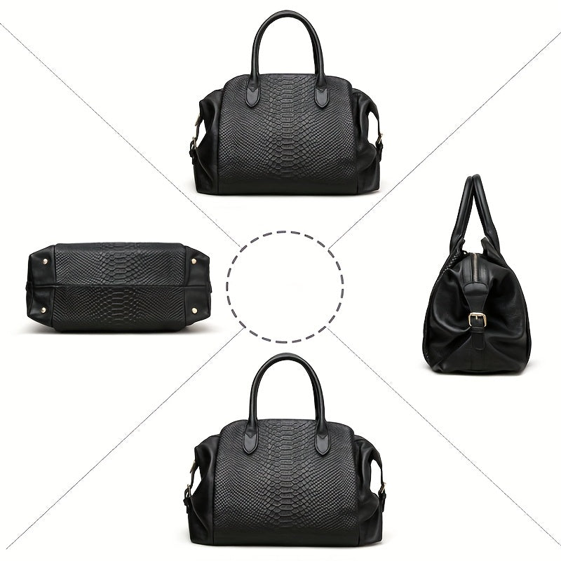 Elegant Black Snake Pattern Handbag for Women - Large Capacity, Detachable Shoulder Strap, Vegan Synthetic Faux Leather, Perfect for Daily Use and Work, Ideal Holiday Gift, Versatile Trolley | Avantgarde Style | Synthetic Fa