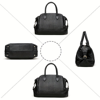 Elegant Black Snake Pattern Handbag for Women - Large Capacity, Detachable Shoulder Strap, Vegan Synthetic Faux Leather, Perfect for Daily Use and Work, Ideal Holiday Gift, Versatile Trolley | Avantgarde Style | Synthetic Fa