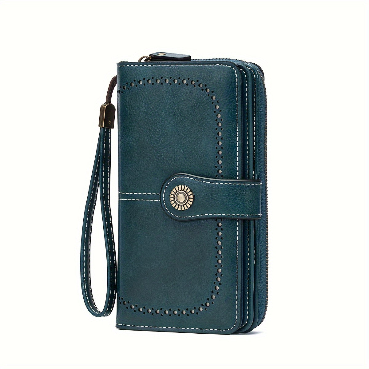 RFID Blocking Long Wallet With Wristlet, Retro Style Faux Leather Wallet With Multi Card Slots & Id Window