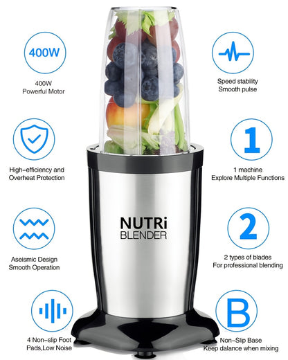 Liquidificador para Smoothies, Batidos e Smoothies, Conjunto de 15 Peças para Cozinha Pessoal com Moedor, Liquidificador Único para Preparar Sumos, Papinhas e Receitas Nutritivas com Escova de Limpeza