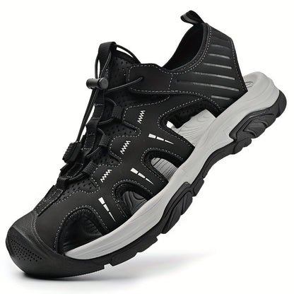 Sandálias de cor sólida para homem, com bico fechado e respiráveis, confortáveis, antiderrapantes e com sola de borracha durável, ideais para a praia e água no verão.