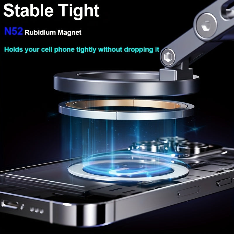 Desiontal X53 Suction Cup Phone Holder, Car Vacuum Magnetic Mount, 360° Metal Stand with Adjustable Directional, Strong Magnetic Force, Compact and Convenient Bracket