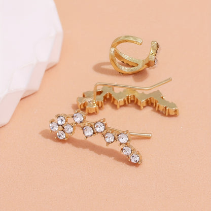3pcs Exquisite Shiny Rhinestone Ear Clip Earrings Set For Women Daily Party Prom Decor Jewelry