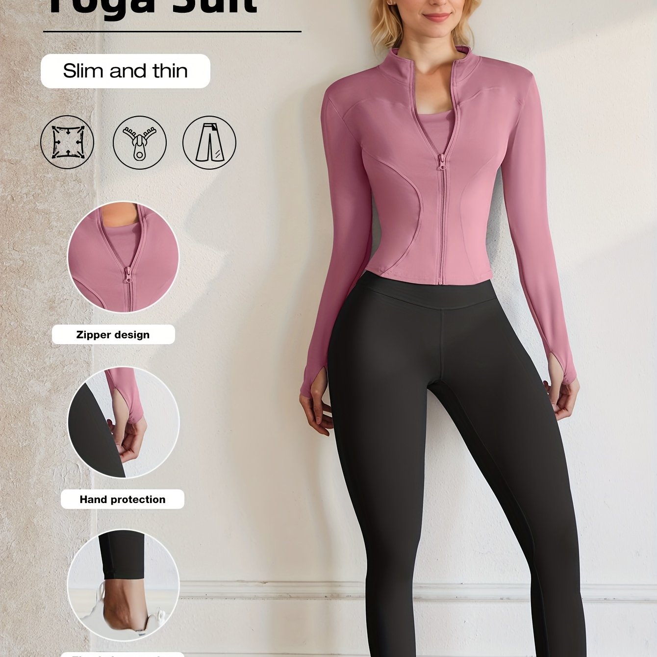 European Code Polyester Fabric Gym Running Clothes Long Sleeve Sports Jacket Cycling and Walking Tightening Buttocks Pants Fitness Suit