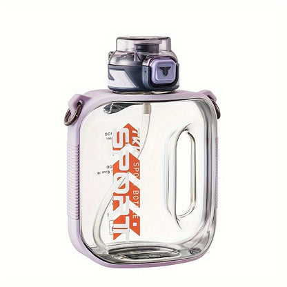 TKK Letter Pattern Plastic Water Bottle, Leakproof Sports Drink Bottle With Handle &amp; Shoulder Strap, Portable For Fitness, Travel