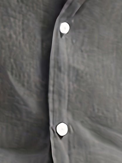 Camisa de homem em algodão de manga comprida e cor sólida com botões, modelo com lapela, ideal para a primavera e outono.