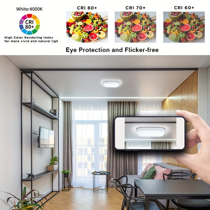 2-Pack LED Moisture-Proof Ceiling Lights, 12W/18W, 1080/1710 Lumens, 4000K, Semi-Flush Mount, Plastic, Powder Coated Finish, Hard-Wired, 220-240V, for Basement, Hallway, Balcony, Staircase - Modern Style, No Accessories Included