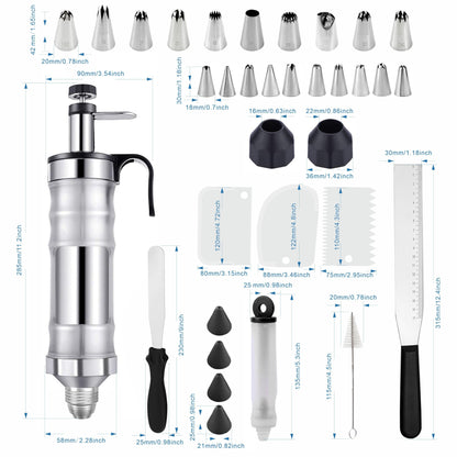 High-Quality Stainless Steel Icing Cream Decorating Kit, 34pcs Cake Decorating Tools Set with 10 Medium Nozzles and 10 Small Nozzles, Including a Graduated Smoothing Scraper, Silicone Writing Pen, Fondant Comb, Cupcake Fillin