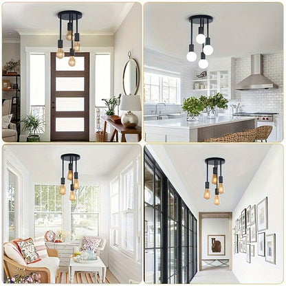 1 modern black 4-light E27 ceiling light, hallway balcony bedroom hallway dressing room dining room kitchen Halloween Christmas chandelier, diameter 15cm/5.9 inches (without bulb)