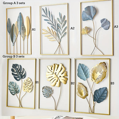 3pcs Mounted Metal Wall Decor, Thick Minimalist Metal Wall Art, Modern Metal Sheet Wall Covering, Suitable for Sofa Backdrop Bedroom and Living Room, Golden Classic Style, No Frame, 43.94x29.97cm