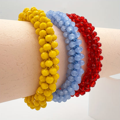 Esbbela 3pcs Bracelet Set Holiday Gift Beaded Artificial Crystal Stackable Strap Set with Elasticity Suitable for Women Men 16.51-20.32cm Daily Vacation