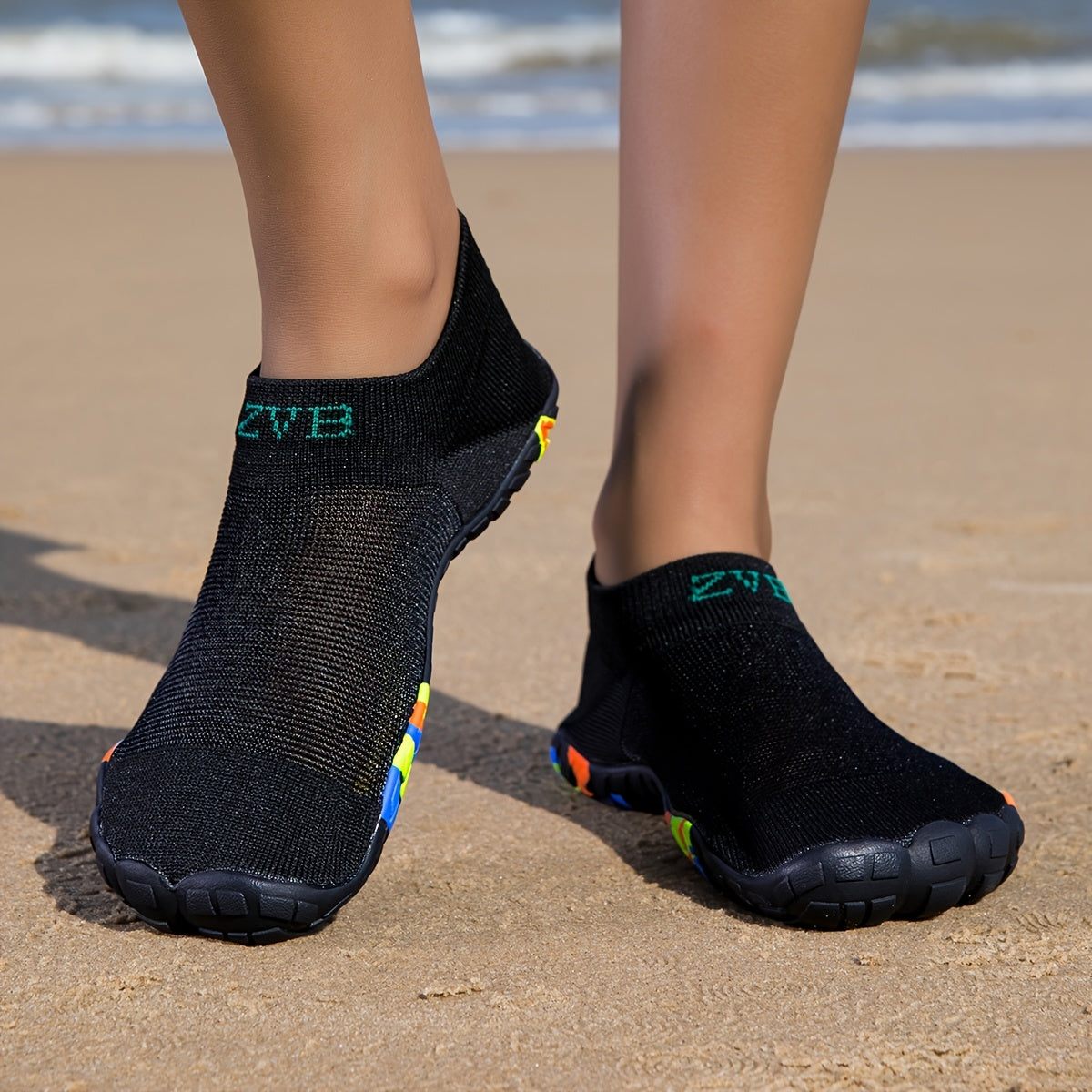 ZVB Women's All-Terrain Water Shoes - Slip- Rubber Sole & Arch, Breathable Quick- Slip-On/Wear, Lightweight Cushioned Insole for Swimming, Yoga, Surfing, Hiking, Beach - All-Season Indoor/ Aquatic Shoes with Elastic Woven Upp