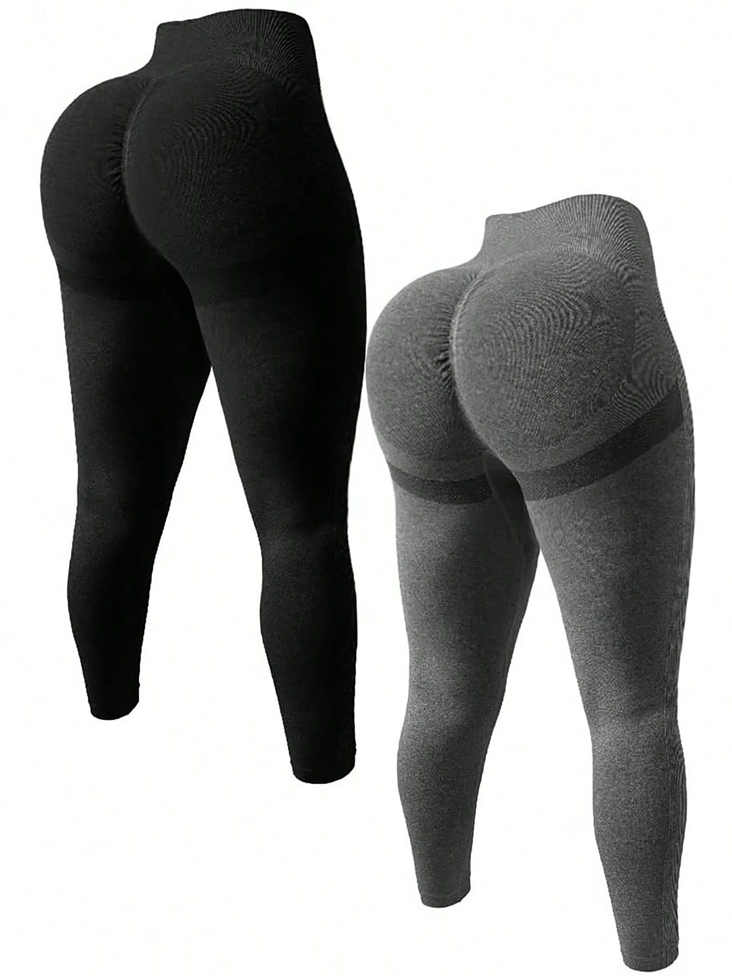 2-Pack Plus Size High-Waisted Butt Lifting Fitness Pants, Women's High Elasticity Quick-Dry Tight-Fit Sports Running Yoga Long Trousers