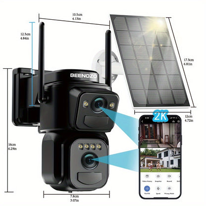 Solar-Powered 2G/3G/4G LTE Security Camera, 360° Viewing Angle, Includes SIM Card, Color Night Vision, PIR Motion Detection with Siren Alerts,4G Connectivity, Adjustable Height, Rechargeable Battery - Ideal for Rural Propert