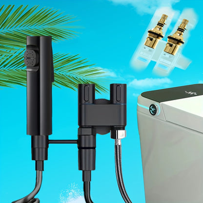Stainless Steel Heavy-Duty Wall-Mounted Shower System with Adjustable Vertical Spray Gun - Dual-Outlet Angle Valve (G1/2 Male Thread) for Bathroom,, Car Wash - ABS Hose Compatible, Polished Chrome & Valve Core