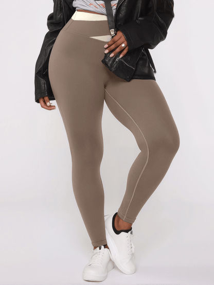 Stylish High-Waisted Tummy Control Women's Pants with Color Block Design - Perfect for Holidays and Casual Outings, Holiday Outfit, Walking Trousers, Trendy Bottoms, Comfortable Material, Stretch Fabric, Elastic Waistband, Fi