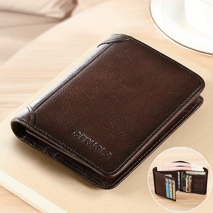 Men's Genuine Leather Premium Slim Driver's License Card Holder, Trendy 3-Fold Wallet, Top-Grain Cowhide, Large Capacity RFID Blocking Credit Card Holder, Portable Cash Work Business Commuter Office Anniversary Couple Birthda