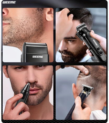 WEEME 4pcs Men's facial grooming set, household electric hair clipper set USB fast-charging electric hair clipper + T-trimmer + razor + nose hair clipper Haircutting, shaving, nose hair t* Car travel home Father's Day/Birthda
