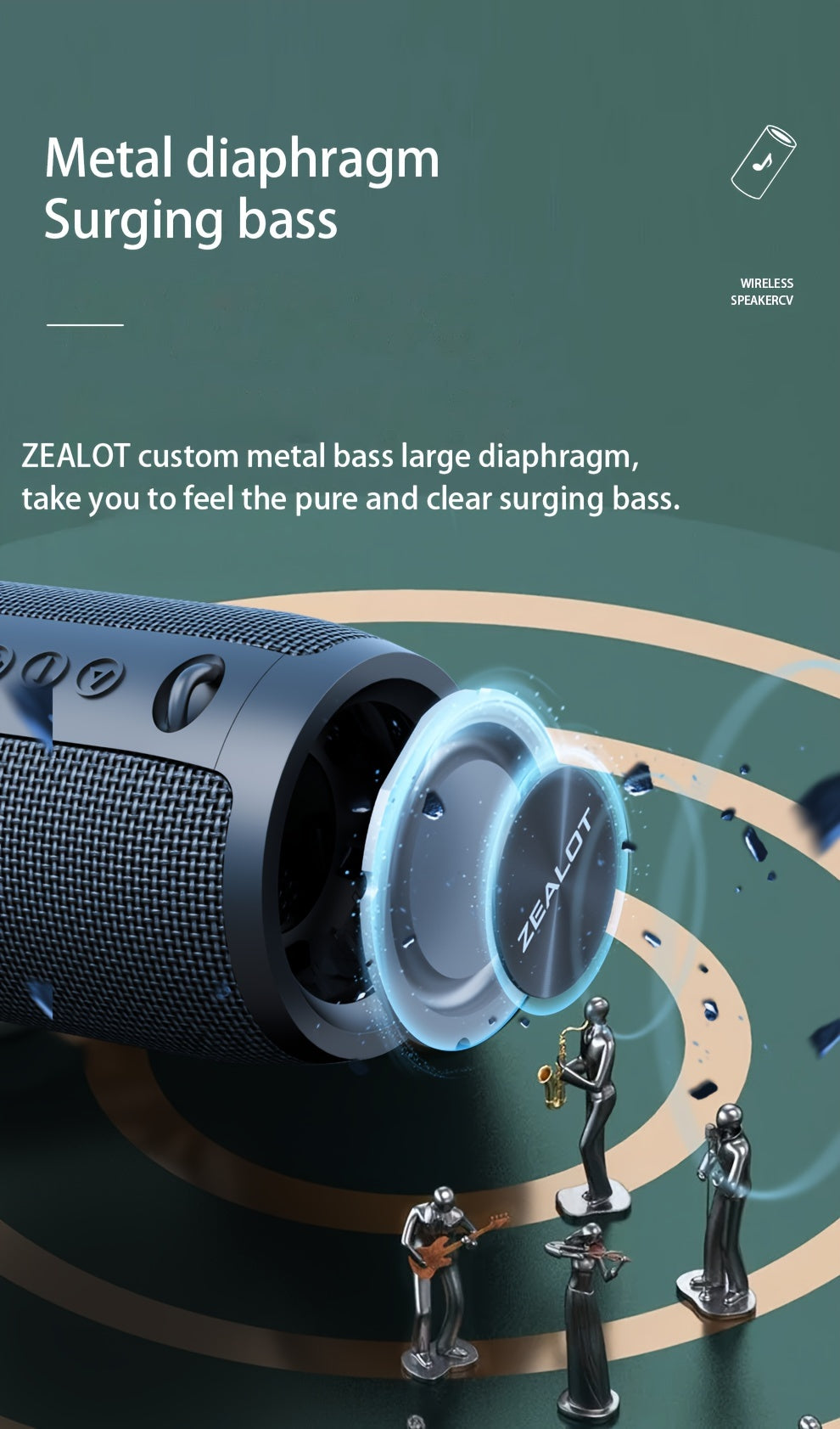 ZEALOT S51 Pro 40W Wireless Speakers - 16Hrs Playtime, Dual Pairing, Booming Bass, Waterproof IPX5, Portable with Handle, USB-C Charging, 7.2 Surround Sound, 40W Power, for Home, Car, Camping, Travel - Ideal Christmas Gift