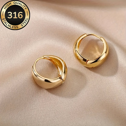 Hypoallergenic stainless steel French Golden hoop earrings, anti-fade, comfortable and versatile, simple and elegant, high-quality fashionable Women's earrings for daily wear or parties, jewelry accessories, are exquisite gif