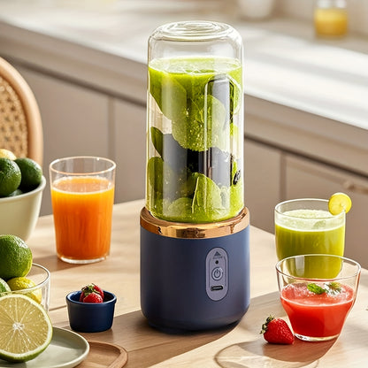 Portable Blender, Mini Smoothie and Shake Maker, USB Rechargeable Personal Mixer with 6 Blades for Fresh Juice, 430g Capacity, Stainless Steel Body, Round Shape, Ideal for Kitchen, Home, Travel - Blenders for Kitchen