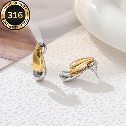 AIVEO Women's Hypoallergenic Stainless Steel KC Golden Plated (KC Golden) Teardrop Earrings - Anti-Fade Sensitive Beige Dainty Studs, Minimalist Elegant Drop Jewelry for Daily Wear, Parties & Sensitive Nose/Piercing, Year-Rou