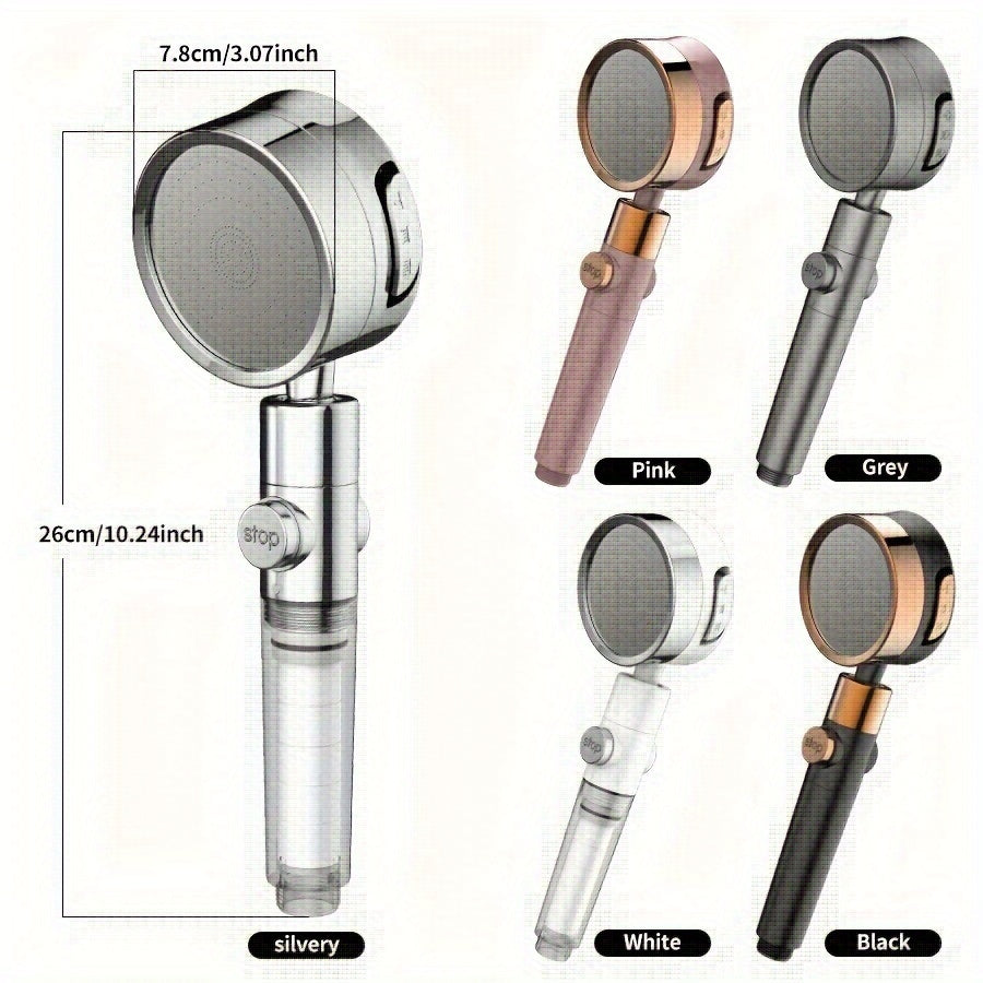 Chuveiro pressurizado com três configurações ajustáveis, concebido para fornecer uma forte pressão de água para banho doméstico, com chuveiro de ângulo ajustável, ideal para acessórios de casa de banho.